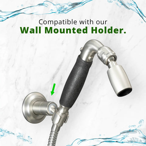 Lead-Free Metal Handheld Shower Head With No-Nonsense High-Pressure 2.0 GPM Spray, Trickle Valve, wall holder view