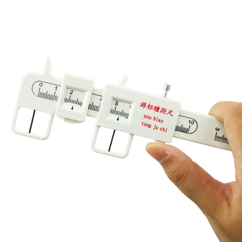 PD Ruler Pupillary Distance Meter For Glasses Fitting Vernier Optical Tool For Precise Eye Measurements 0-100mm Range Easy To Use Mirror Method PVC Ophthalmic Gauge For Home Eye Care And Online Glasses Purchase, white PVC ruler with hand