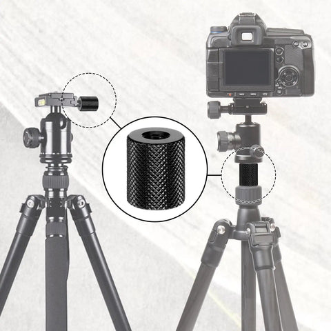 Built Tough Aluminum 4 Pack 1/4 To 1/4 Inch Threaded Tripod Screw Adapters With Double Male Female Ends on tripod with camera.