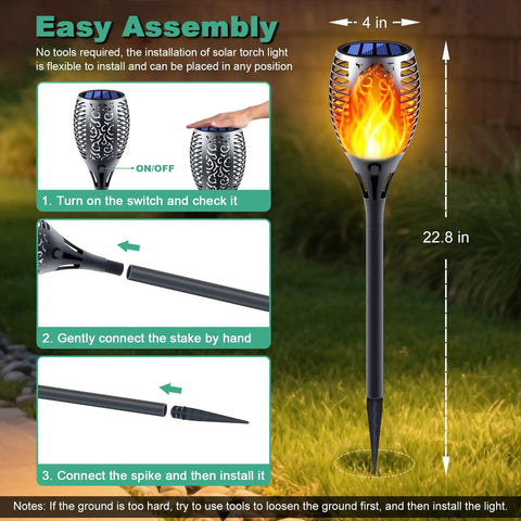 Easy setup guide for Solar Torch Lights With Flickering Flame Realistic Fire Effect For Outdoor Garden And Patio
