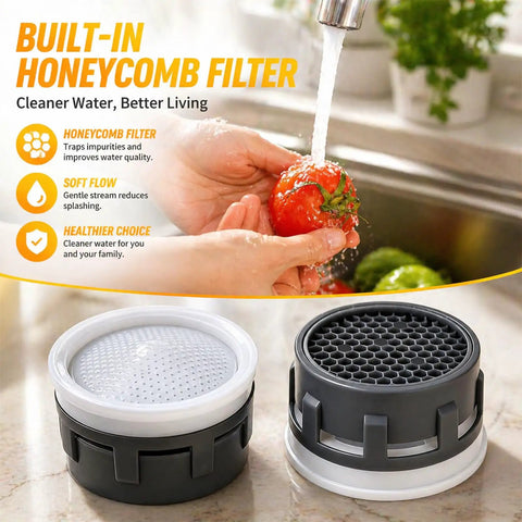 Slick Performance Faucet Aerators Three Pack For Kitchen And Bathroom Sink Inserts One Point Zero Gpm Flow Control with honeycomb filter.