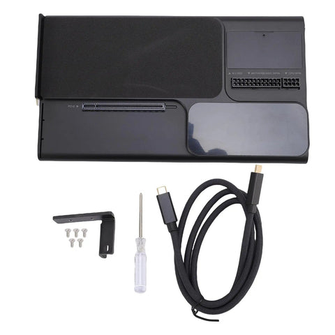 Next Level Thunderbolt E GPU Docking Station For Laptops Featuring PCIe 4.0 X4 Graphics Expansion includes cables and a tool set.