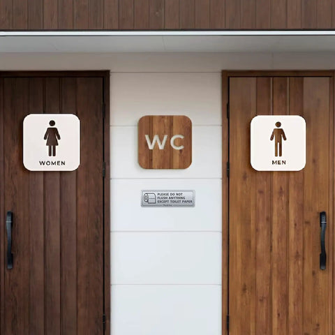 Bathroom doors with gender signs and Two Pack Do Not Flush Anything Except Toilet Paper Sign For Bathrooms And Restrooms Self Adhesive Door Labels.