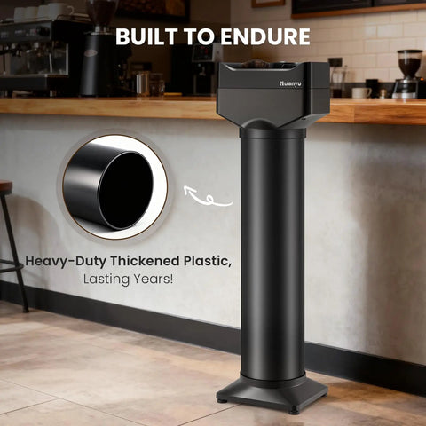 Automatic Electric Portafilter Cleaner Knocks Out Stubborn Coffee Oils In Seconds, heavy-duty plastic, sleek design for coffee shops.