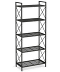 Kick The Clutter To The Curb With This No Sweat 5 Tier Steel Storage Rack Featuring Reinforced X Side Frames For Effortless Entryway Kitchen Bathroom Organization, black heavy duty steel.