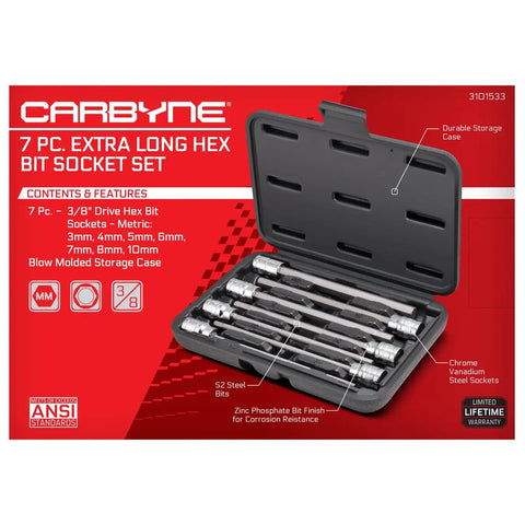 Beefy Extra Long Hex Bit Socket Set Three Eighths Inch Drive Deep Reach Allen Sockets 3mm To 10mm S2 Steel with Case