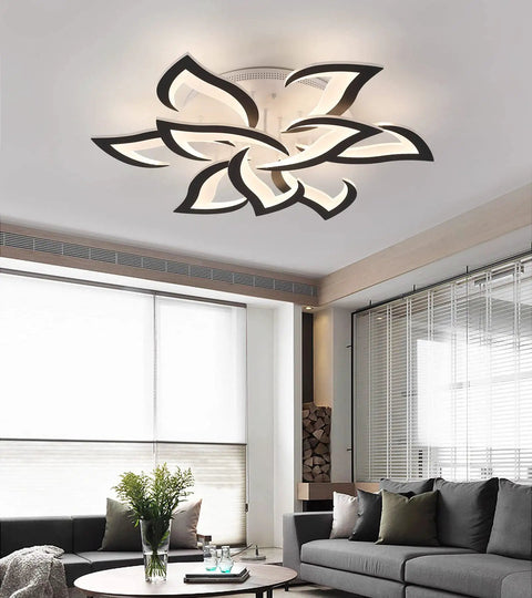 Modern Led Flush Mount Ceiling Light Fixture White With Remote Control Dimmable Four Ring Dope Design in living room