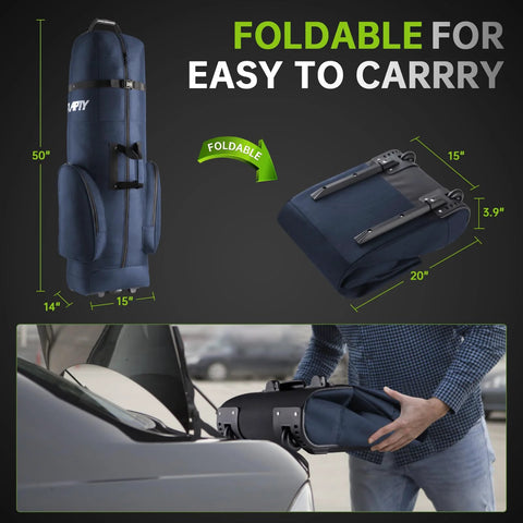 Foldable durable golf travel bag with wheels for easy carrying