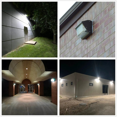 Beefed Up Bright 120W LED Wall Pack Dusk To Dawn Security Light For Outdoor Use, illuminating different outdoor spaces