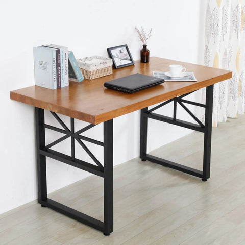 Wooden table with Beefy Heavy Duty Metal Table Legs 28 Inch High Square Tube Iron Desk Legs in Industrial Rustic Style with decor