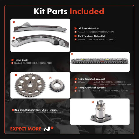 Kit parts included in Six Piece Engine Timing Chain Kit With Sprocket For DOHC 1.8L 1ZZ FE Fits Chevrolet Prizm Pontiac Vibe Toyota