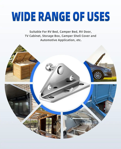 Badass 13Mm 304 Stainless Steel Ball Stud Mounting Brackets For Gas Strut Hardware displayed in various applications.