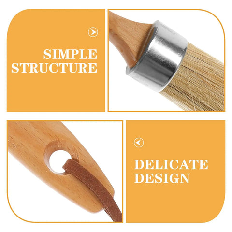 Close-up of Two Pack Wood Handle Paint Brush Set With Synthetic Bristles Oval Stain Brush For Deck And Fence Smooth Wall Painting Easy Clean Up