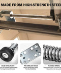 Beefed Up Heavy Duty Garage Door Pusher Springs Pair with plunger bumpers, showcasing high-strength steel and cable protection.