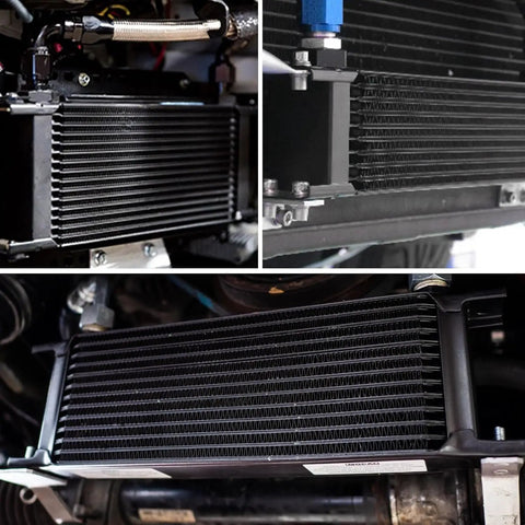 16 Row Oil Cooler Kit Universal Aluminum Black For Transmission And Engine Cooling 10AN Lines Installed Under Vehicle