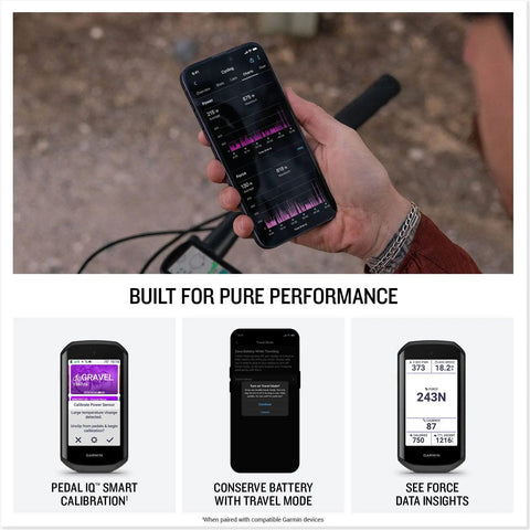 Display of phone and gadgets showing metrics for Rally XC110 Single-Sensing Power Meter Pedals For Cyclists With Rechargeable Sensor.