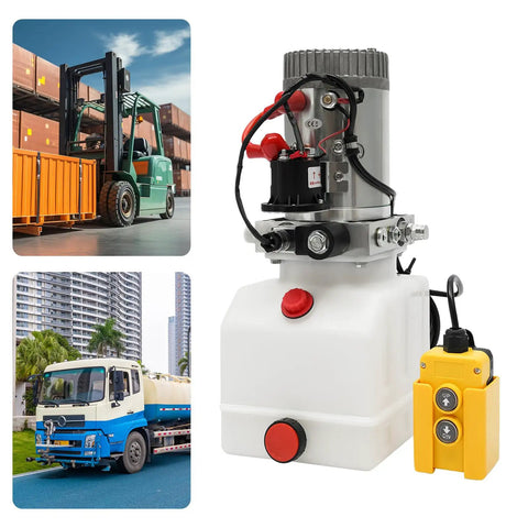 Straight Up Heavy Duty 12V Hydraulic Power Unit With 4 Quart Tank Single Acting Electric Pump and remote control for DIY projects.