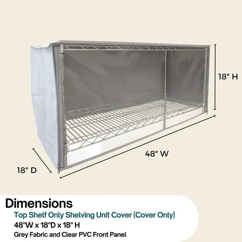 Premium Five Tier Shelving Top Cover Guard Works As A Heavy Duty Rack Saver For Metal Frames Featuring Clear Front Panel, 48x18 inches.