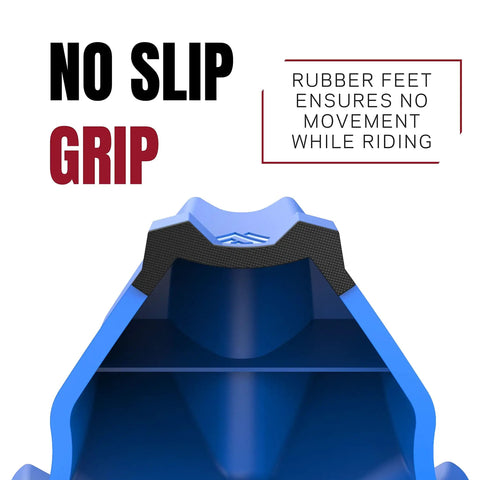 Front Wheel Riser Block For Indoor Bike Trainers With Three Height Levels showing non-slip rubber grip feature in blue.