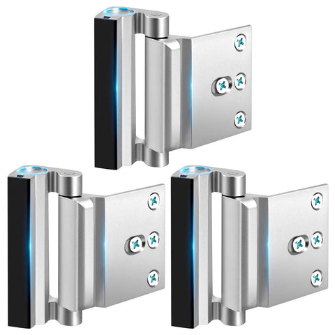 3-Pack Heavy Duty Door Reinforcement Lock For Ultimate Home Security And Kid Proof Safety Featuring Tough As Nails Aluminum Alloy Construction