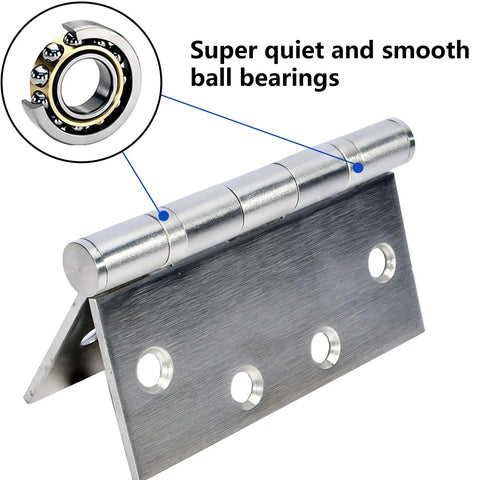 Close-up of Six Pack 4.5 Inch by 4.5 Inch Heavy Duty Stainless Steel Door Hinge with Ball Bearing, highlighting smooth operation.
