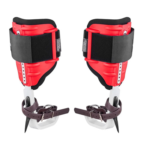 Height Adjustable Tree Climbing Spikes Set with straps and protectors, pro grade lightweight aluminum spurs for arborist work.