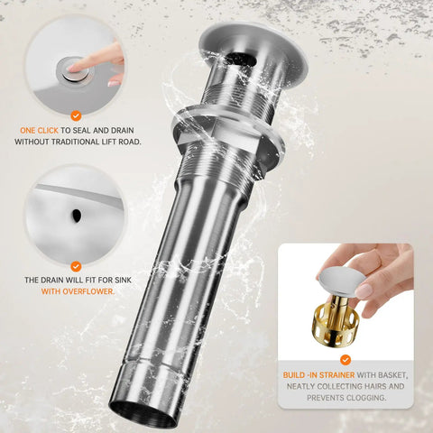 Brushed Nickel Single Handle Waterfall Bathroom Faucet With 6 Inch Deck Plate Metal Pop Up Drain And cUPC Water Supply Lines Sleek Dope Bath Upgrade For 3 Hole Or 4 Inch Setup with metal pop-up drain and build-in strainer