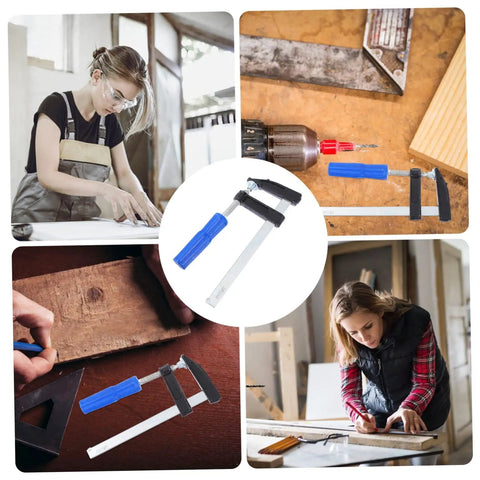 Lightweight Quick Release Woodworking Clamps Set 4 Pcs Assorted Colors Portable Fixing Tools for DIY Projects in use by craftswomen