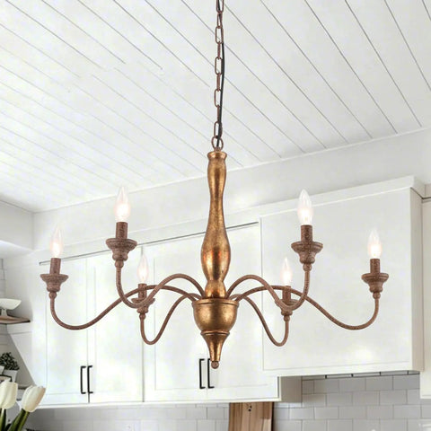 Distressed Candle Chandelier Vintage Style Light Fixture 28 Inch Wide Rustic White Ceiling Mount over kitchen