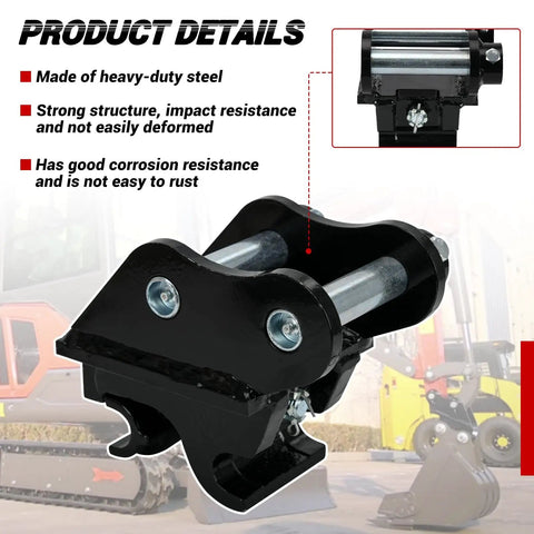 Heavy Duty Quick Hitch Coupler for Mini Excavators mechanical quick change attachment with 25mm hole and beefed up steel design.