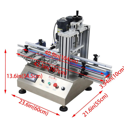No Sweat Automatic Cap Sealer For Screw Caps With Rapid Conveyor Featuring Badass Stainless Steel Desktop Capping Machine dimensions and features.