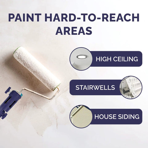 Multi Angle Paint Brush Extender Pole Kit With Rotating Head And Secure Grip For Reaching Ceilings High Walls And Corner Edges Fits Brushes Rollers And Scrapers Blue shown reaching high ceiling