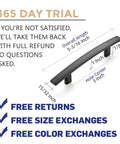 35 Pack Matte Black Cabinet Pulls Curved Arch Kitchen Drawer Handles 5 And 3 Sixteenths Inch Length 3 Inch Hole Centers Zinc Alloy Built Tough Easy Install For Cabinets And Furniture diagram with measurements and satisfaction guarantee