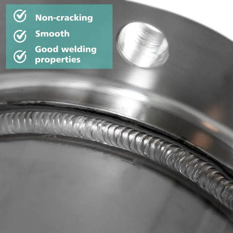 Close-up of smooth weld with Sixty Pieces ER4043 Aluminum TIG Welding Rods One Sixteenth Inch By Sixteen Inch.