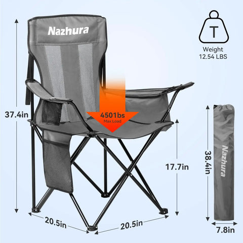 2 Pack Foldable Outdoor Camping Chairs With Built In Cooler Pouch Ultra Comfy Cushioned Seats Mesh Backrest And Cup Holder Pocket In Grey