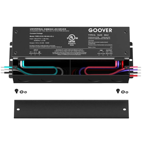 100W Dimmable LED Driver 12V AC To DC Power Supply For LED Lights Triac And 0-10V Dimming IP67 Waterproof UL Listed product top view