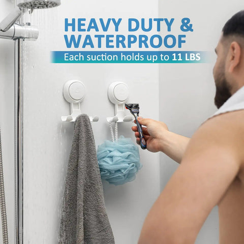 Man using Two Pack Suction Cup Razor Holder For Shower And Bathroom Organizer No Drill Easy Install Strong Suction Wall Hooks for razor