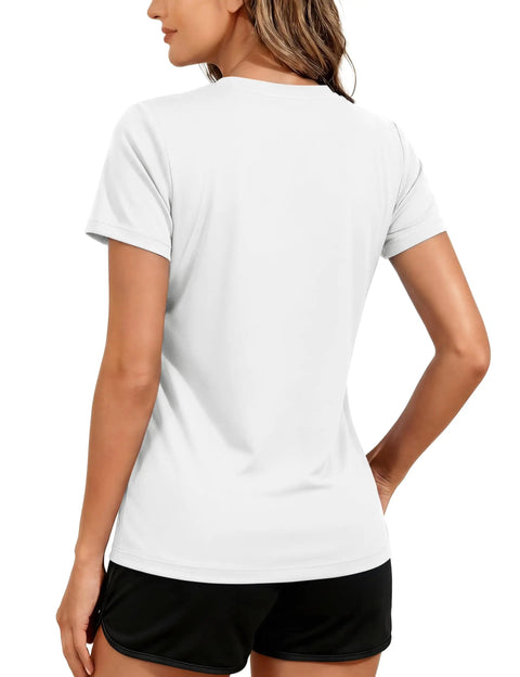 Back view of Women's Short Sleeve Athletic Tee With UPF 50+ Sun Protection, Quick Dry Moisture-Wicking Workout Top For Running, Hiking, Tennis