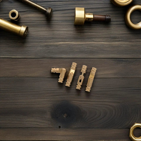 25 Pack Brass Cylindrical Barrel Hinges With Concealed Mount For Jewelry Boxes And Keepsake Boxes on wooden surface