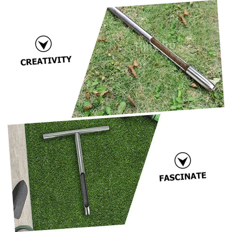 Stainless Steel T Handle Soil Sampler Probe Tool For Lawn Garden Agriculture And Golf Course Maintenance shown on grass