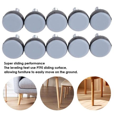 PTFE Furniture Leveler Feet 20Pcs M6 Thread Antislip Glides for tables, chairs, cabinets, stools with smooth glide on floor surfaces