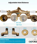 Antique Brass Clawfoot Bathtub Faucet With Wall Mount Handheld Shower Set Double Lever Handle 6 Inch Center Adapter