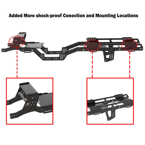 Dope LCG Carbon Fiber Chassis Frame For Axial SCX24 6x6 RC Crawler showing shock-proof mounting locations