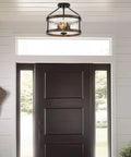 Rustic Farmhouse 14 Inch 3 Light Semi Flush Mount Ceiling Light With Crackle Glass Shade in an entryway