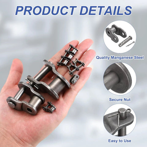Top Grade ISO Din 20b-2 Roller Chain Offset Half Link With 1 25 Inch Pitch Manganese Steel Plate for Heavy Duty Fixes in hand.