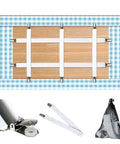 Hidden Strap Tablecloth Clips 5 Pack Adjustable Elasticity Large Clamps For Thick Tables with mesh bag and clamps shown