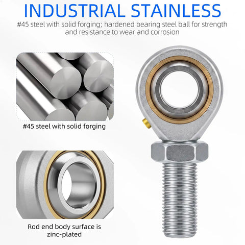 Premium Rod End Bearing Featuring 5/8 Inch Bore And 5/8-18 Right Hand Thread Galvanized Steel Joint for industrial use.