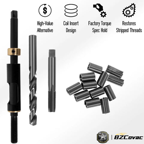 Shop Grade Cylinder Head Bolt Thread Repair Kit 11.5 Millimeter By 1.5 Pitch Inserts, tools and threaded inserts for fixing threads.