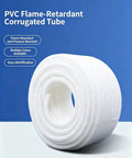 Badass Flexible PVC Corrugated Conduit For Electrical Wiring And Cable Routing With Flame Retardant Protection Heavy Duty Milk White Tubing, rolled and displayed.
