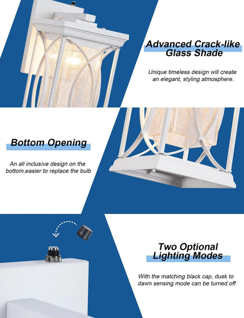 Dope Outdoor Wall Light With Crackle Glass And Dusk To Dawn Sensor Waterproof Black Finish Exterior Sconce design features